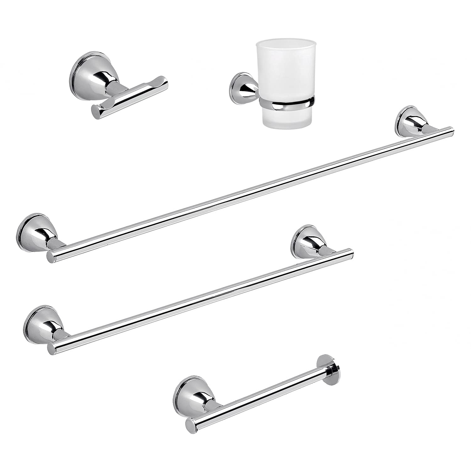 Gedy Set AVA Chrome 5 pcs, toothbrushes, 35 cm, wipes 60 cm, Toilet paper holder, Bathroom coat rack, Stainless steel material, R&D design, 2 Year Warranty, Unique