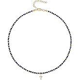 KissYan Beaded Choker Necklace for Women, Colorful Natural Gemstones Pearl Choker 14K Gold Plated Pendant Healing Crystal Necklace Handmade Stone Jewelry Gift