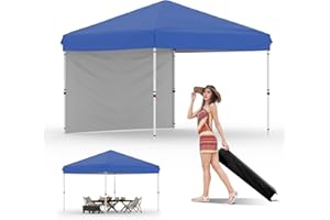 HarmonyHealth 10x10 Pop Up Canopy Tent Outdoor Canopy with 1 Removable Sidewall One-Person Set Up Heavy Duty Commercial Instant Tent Shelter-Blue