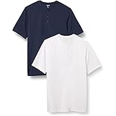 Amazon Essentials Henley Shirts for Men, Short Sleeve, Quick-Dry Jersey, Regular-Fit, 2-Pack