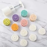 Mooncake Press Molds,Mid Autumn Festival Mooncake Mold Set 50g Flower Moon Cake Mold with 6Pcs Stamps (White)