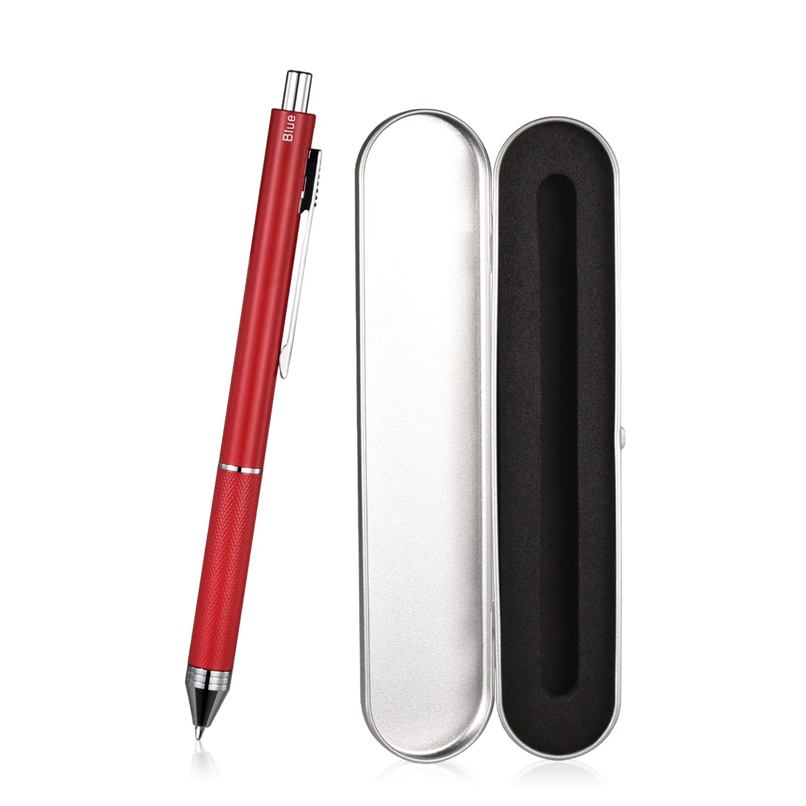 smttw 4-in-1 Multicolour Pen - Metal Cased Multifunction Pen with Black, Blue and Red Ink - Includes 0.5mm Mechanical Pencil, Ideal for Cool Gifts (Red)