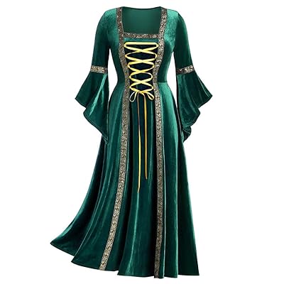 green medieval dress uk Noble short sleeve dress with border Ennlin Green XL main image 0