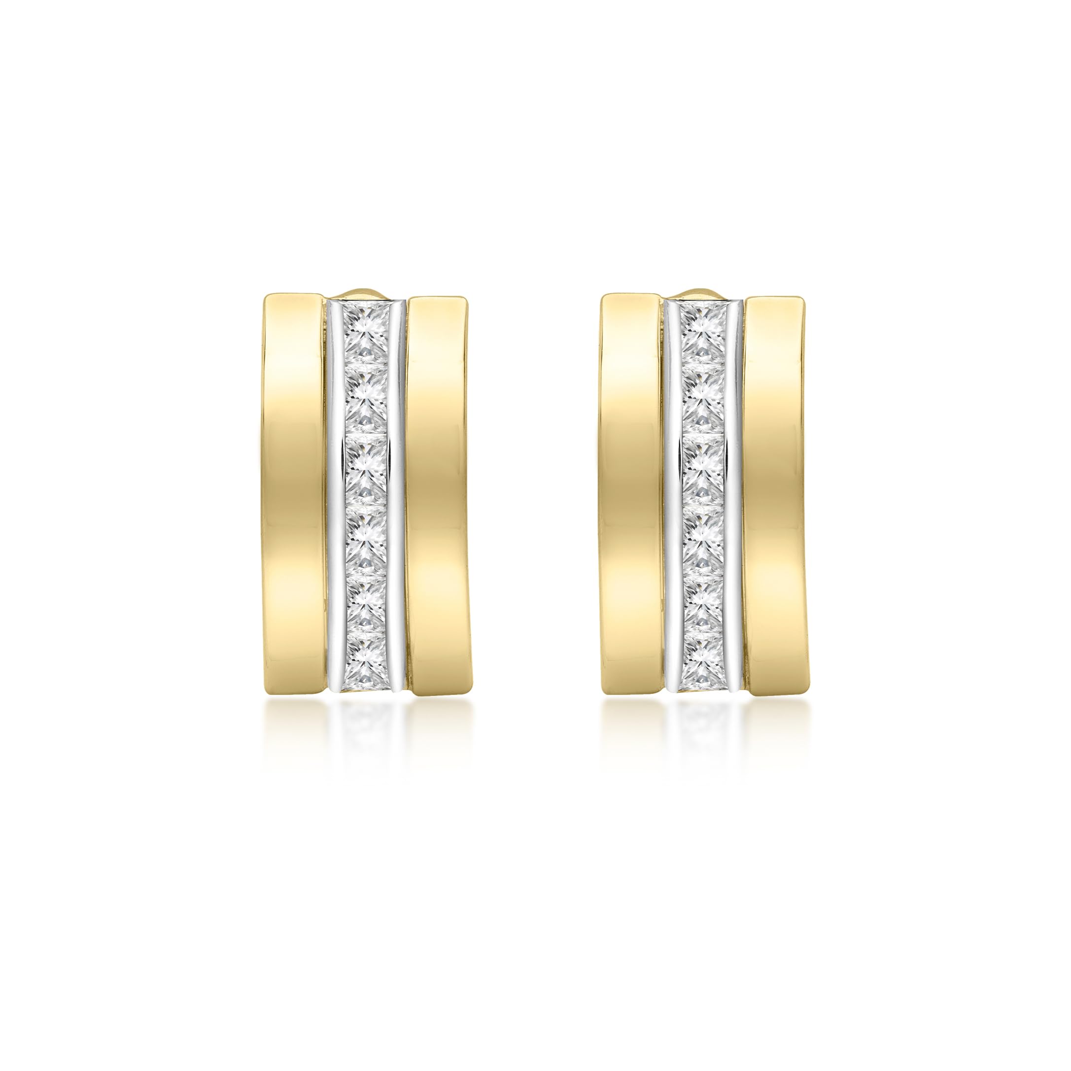 CARISSIMA Women's 9 ct Yellow and White Gold Cubic Zirconia Three Band Earrings