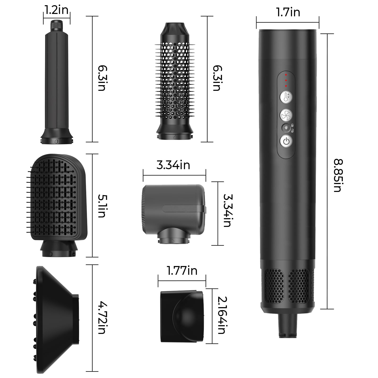 7 in 1 Hairstyler,1400w Föhn mit Diffusor Haartrockner mit 3 Temperatur, Multi Air Styler Set, 30mm Air Lockenstab,Stylingbürsten für Trocknen, Locken,Glätten,Styling,110000 RPM Motor Schnell Trocknen 6