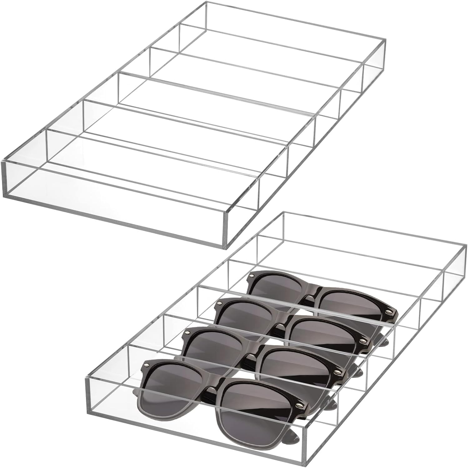 Photo 1 of ***HAS SMALL CORNER PIECES BROKEN OFF*** SOUJOY 2 Pack Acrylic Sunglasses Organizer, 6 Slot Clear Eyeglasses Storage Case, Stackable Eyewear Display Tray for Sunglasses, Fashion Eye Wear, Protective Glasses
