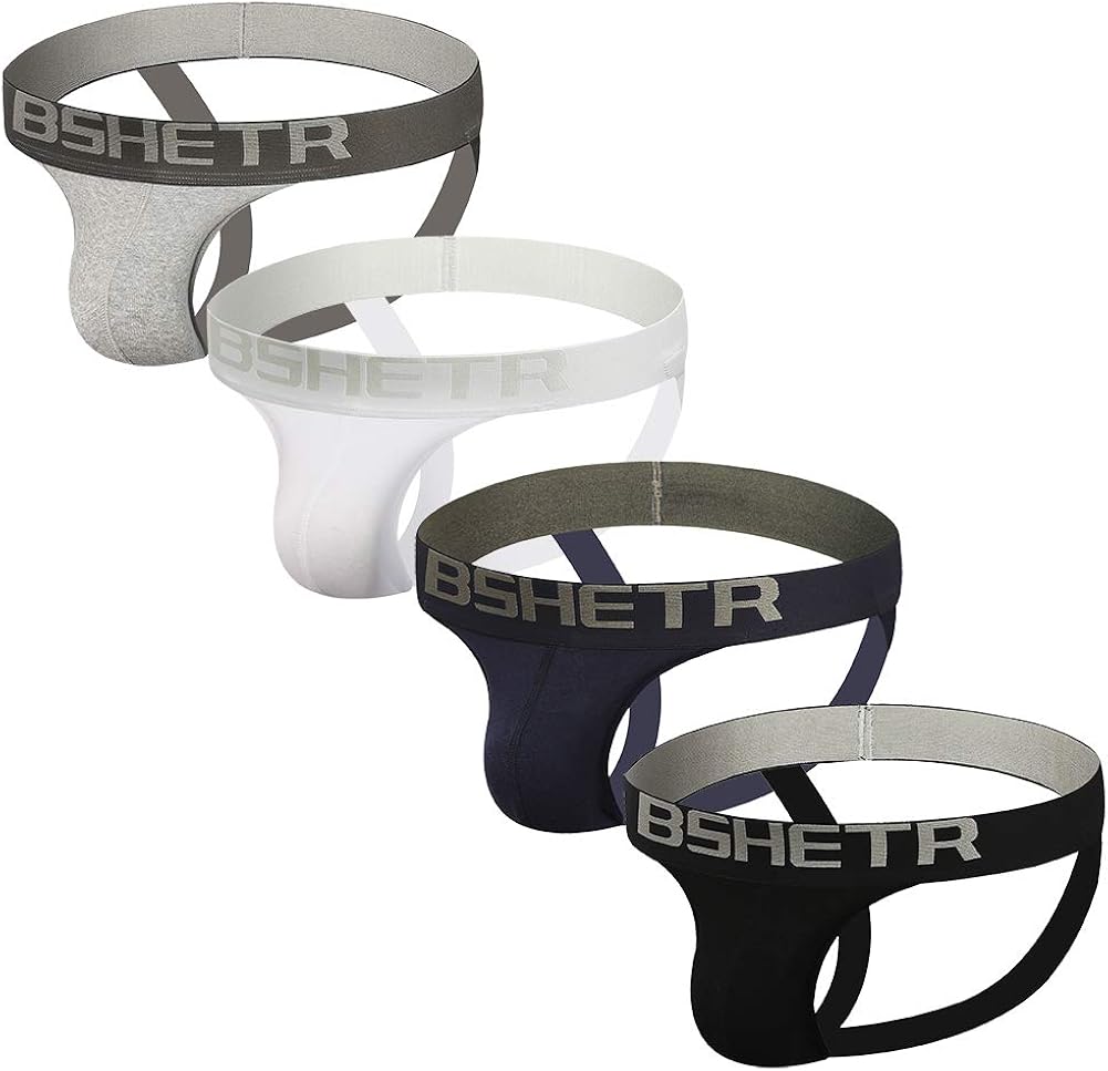 BSHETR Men's Jockstrap Athletic Supporters 4-Pack Multicolored Cotton Low Rise Stretch Sport Gym Underwear at  Men’s Clothing store
