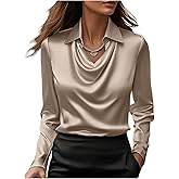 SweatyRocks Women's Long Sleeve Satin Blouses Cowl Neck Top Elegant Business Work Collared Shirt