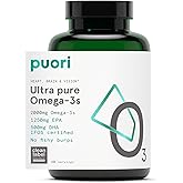 Puori Omega 3 Fish Oil Supplement - Ultra Pure & Burpless Wild Caught Fish Oil with 2000mg Omega 3 Fatty Acids,1250mg EPA & 500mg DHA Supports Heart, Brain & Eye Health - IFOS Certified - 120 Softgels
