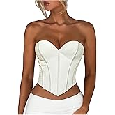 MakeMeChic Women's Lace Up Corset Crop Top Strapless Y2K Shapewear Tube Tops