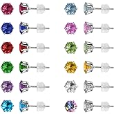 12 Pairs Stainless Steel CZ Stud Earrings for Women, Brilliant Cut Round Cubic Zirconia Stud Earrings, Birthstone Stud Earrings Set