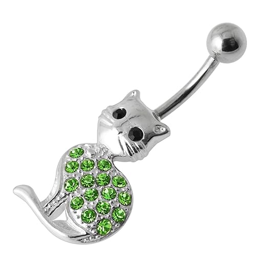 Multi Kristall Stein niedliche Katze Design 925 Sterling Silber Bauch Bar Piercing