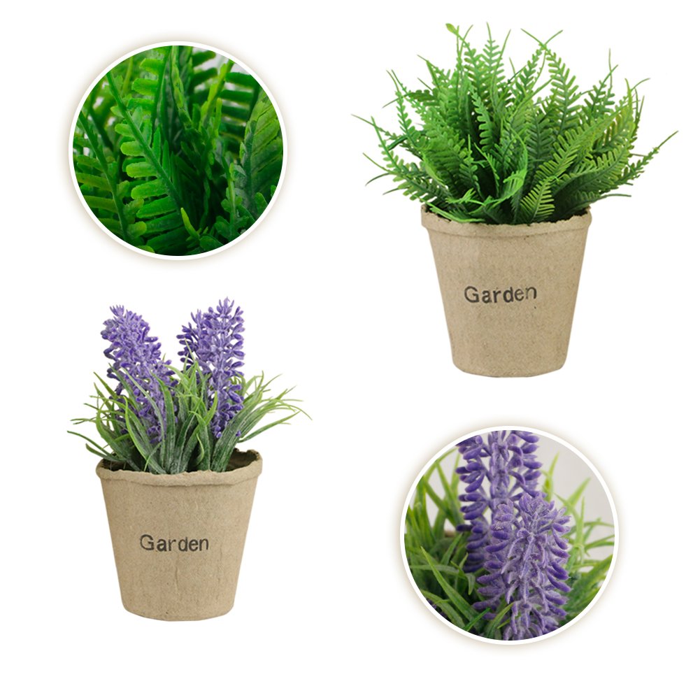 Artificial Potted Plant Mini Artificial Lavender and Plant Flower Indoor Outdoor Garden Living Room Coffee Shop Bedroom Table Centerpieces Decoration -Set of 2
