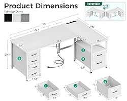 Coleshome L Shaped Computer Desk with 6 Drawers