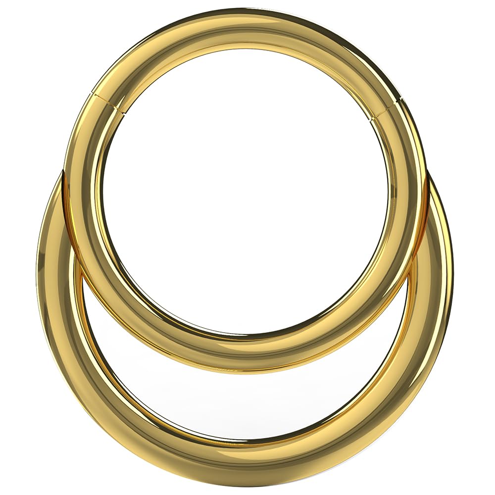 AZARIO LONDON Gold Anodized 16 Gauge (1.2mm) - 9mm Diameter 316L Surgical Steel Twin Circle Hinged Clicker Segment Nose Ring Septum Piercing Jewellery