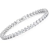 Sterling Silver Moissanite Tennis Bracelet: White Gold Plated 925 Silver Round Chain Sparkling 3MM D Color VVS1 Solitaire Precious Birthday Valentine's Day Wedding Brides Jewelry for Women