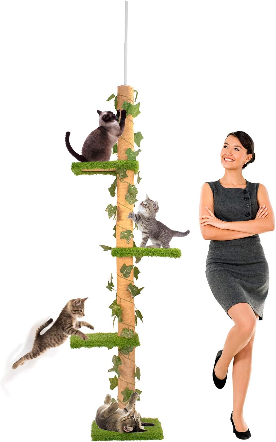 Downtown Pet Supply Tall Cat Activity Tree with 4 Levels and Sisal Scratching Posts with Securing Mechanism (Tall 4-Level Scratch Post) : Pet Supplies
