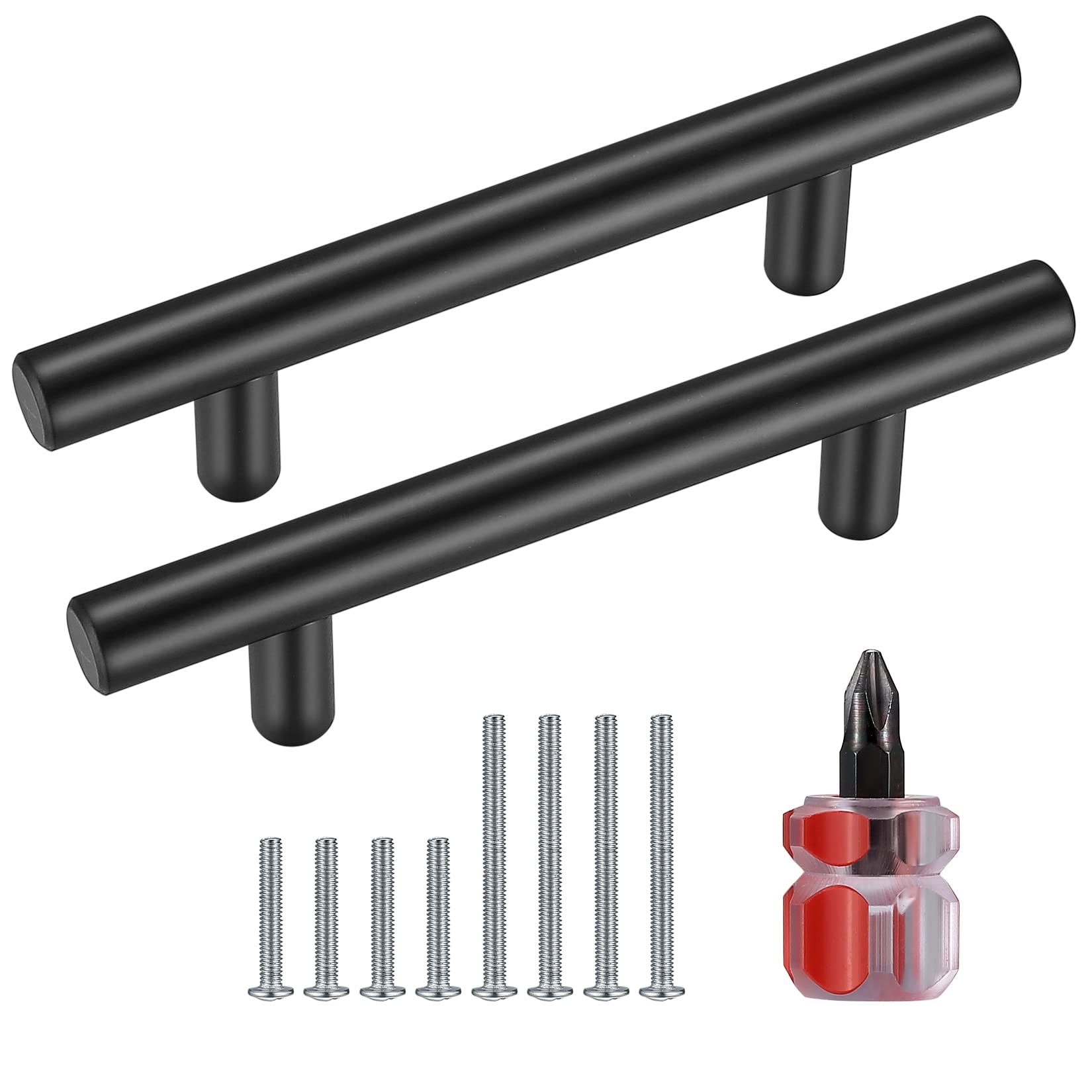 Yibaijia 4 Pcs Black Kitchen Cupboard Handles, Cabinet Door Pulls Handles, T Bar Handles Knobs, Stainless Steel Wardrobe Drawer Dresser Door Gate Handles, with Screwdriver and Screws (30x96x150mm) — image 1