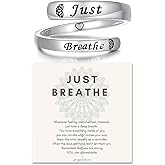 oGoodsunj Sterling Silver Just Breathe Ring: Inspirational Encouragement Rings Adjustable Motivational Hope Jewelry Gift for Women