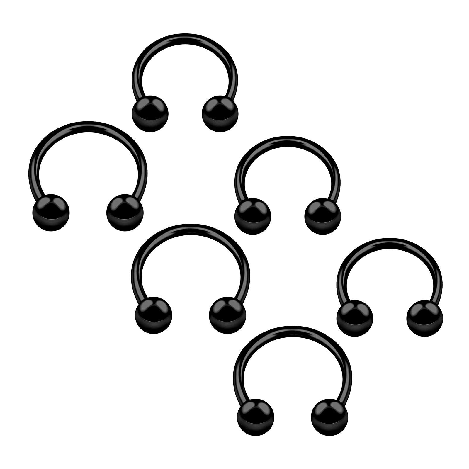 BanaVega 6PCS Anodized Black Horseshoe Earrings 18g 6mm 8mm 3mm Ball Rook Helix Cartilage Septum Earrings Nose Piercing Jewellery 4665