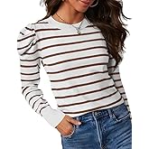 UNCLECAT Women's Striped Sweater Trendy Lightweight Sweaters Puff Long Sleeve Tops Casual Knit Pullover Shirts