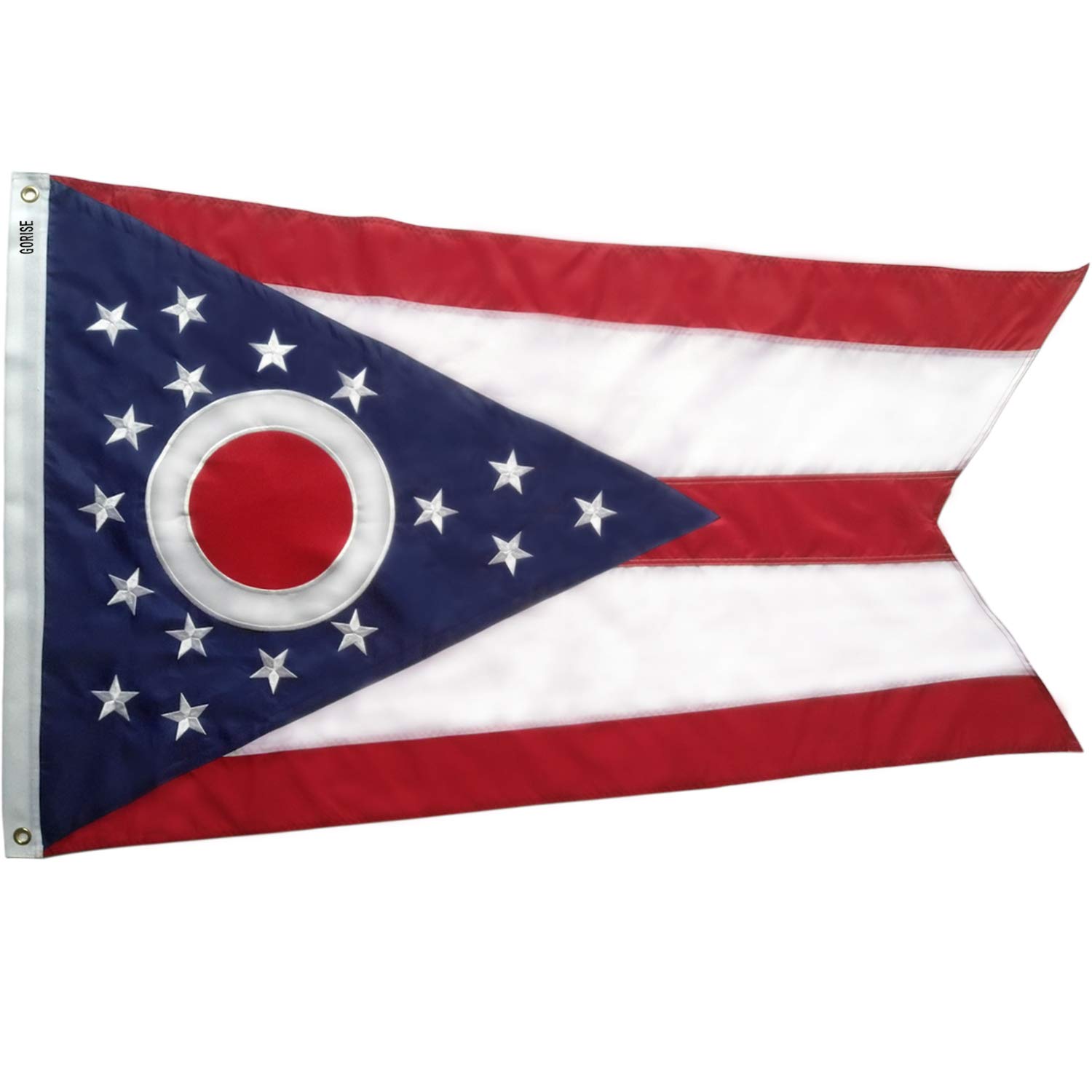 GORISE Ohio State Flag 3x5 ft 300D Nylon Premium Embroidered OH State Flag - Long Lasting Nylon, Sewn Stripes and Brass Grommets, UV Protected, 3 by 5 Outdoor Ohio Flag
