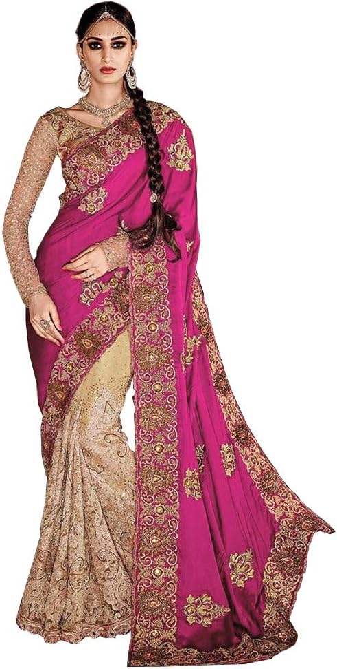 Diva N Diya Women's Georgette Half N Half Embroidery Work Saree with Blouse Piece …