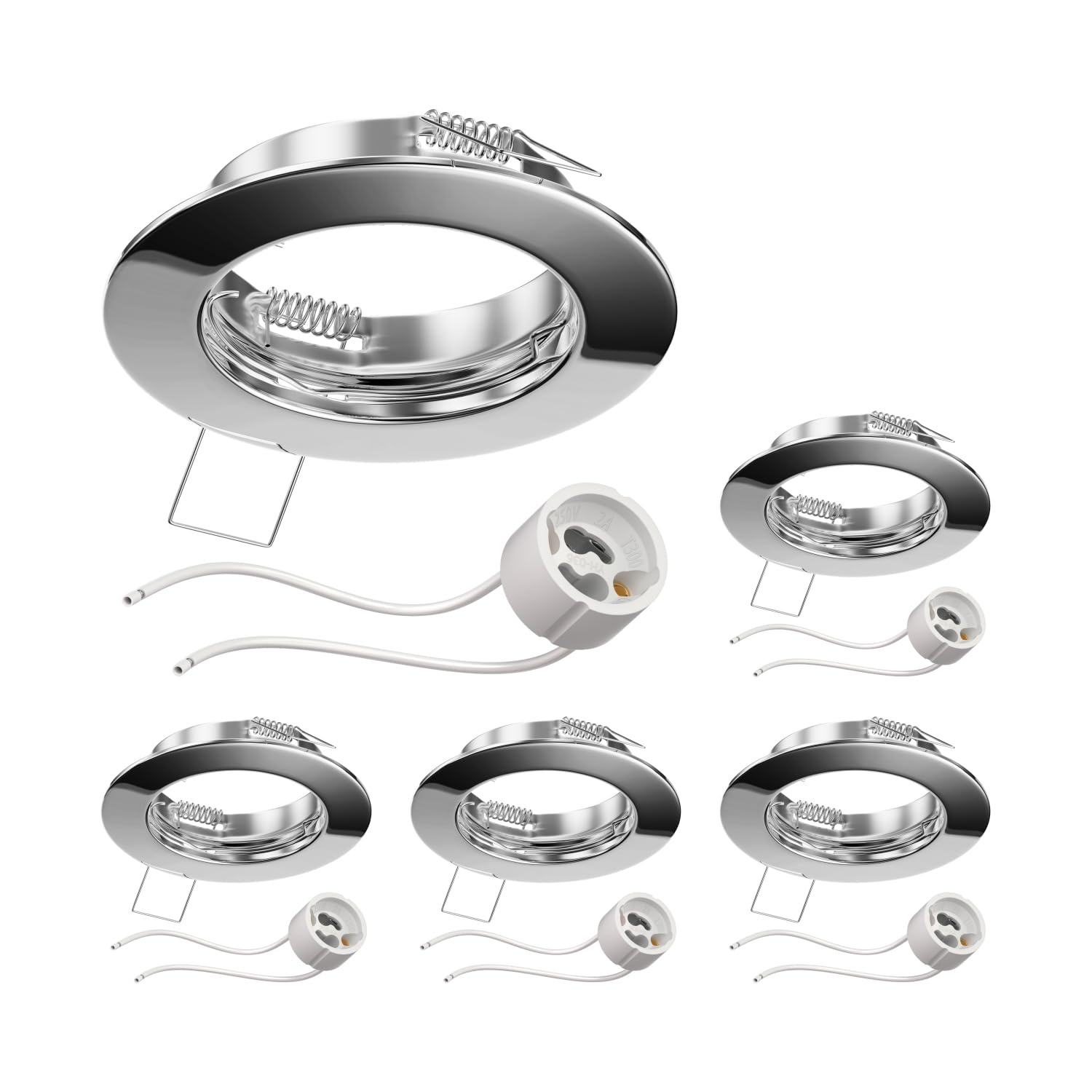 ledscom.de 5 pcs. recessed Ceiling Frame Fere, Round, Glossy Chrome (GU10/MR16/GU5.3/50mm) incl. GU10 Socket — image 1