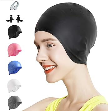 Amazon Okela シリコンソリッドスイムキャップ 3d人間工学デザイン 快適な入浴 カールショートミディアムロングヘアに最適 女性と男性用の水泳キャップ ヘアスタイルを変えない Okela スイムキャップ