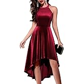 Dressystar 2025 Womens Velvet Cocktail Party Dresses Halter High Low Formal Wedding Guest Holiday Prom Dress for Women