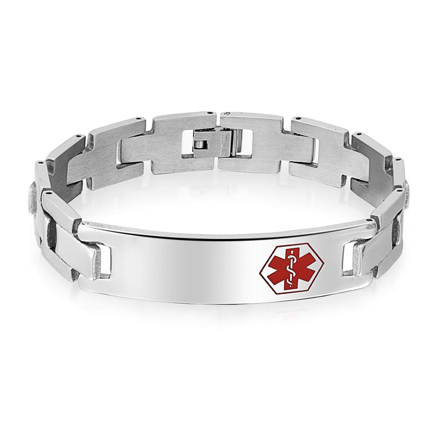 Bling Jewelry Customized Blank Medical Identification Medical ID U Link Bracelet For Men Stainless Steel 8 Inch