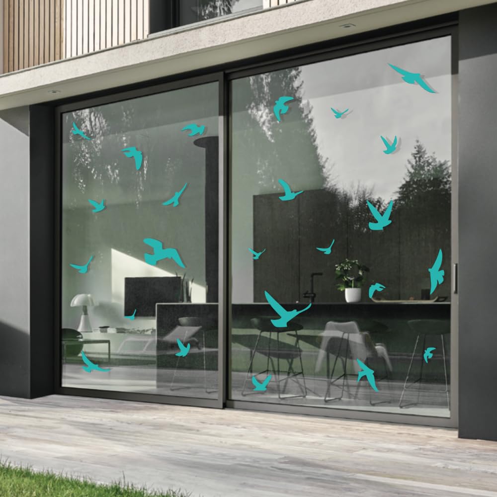 Decooo.be Anti-Collision Stickers to Prevent Bird Strikes on Window Glass - Choice of Colours Available (Set of 17 Silhouettes) Turquoises