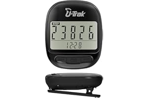 U-Trak Portable Walking Pedometer Accurate Step Counter Sport Step Tracker Clip On Pedometer with Exercise Time/Miles&Km/Clock Funktion/7 Days Memory/Calorie Record for Men Women Kids Seniors Black