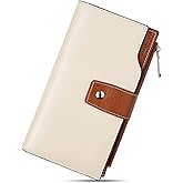 BOSTANTEN Womens Wallet Genuine Leather Wallets Large Capacity Cash Cluth Purses with Zipper Pocket Beige-Brown
