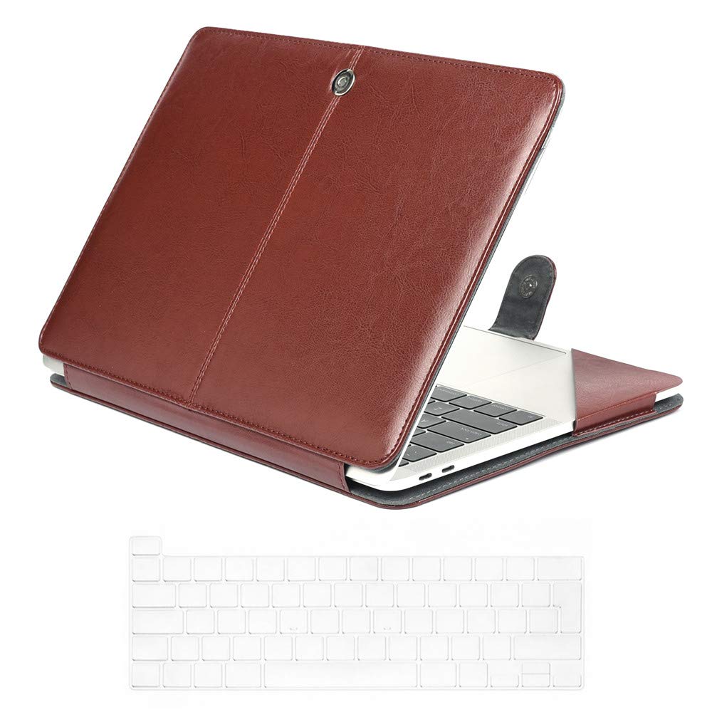 Se7enline compatible with 2023 2022 2021 2020 MacBook Pro 13 inch Case PU Leather Carrying Book Folio Sleeve Cover for Pro 13-inch with Touch Bar M1/M2 A2338/A2251/A2289 & TPU Keyboard Skin,Brown
