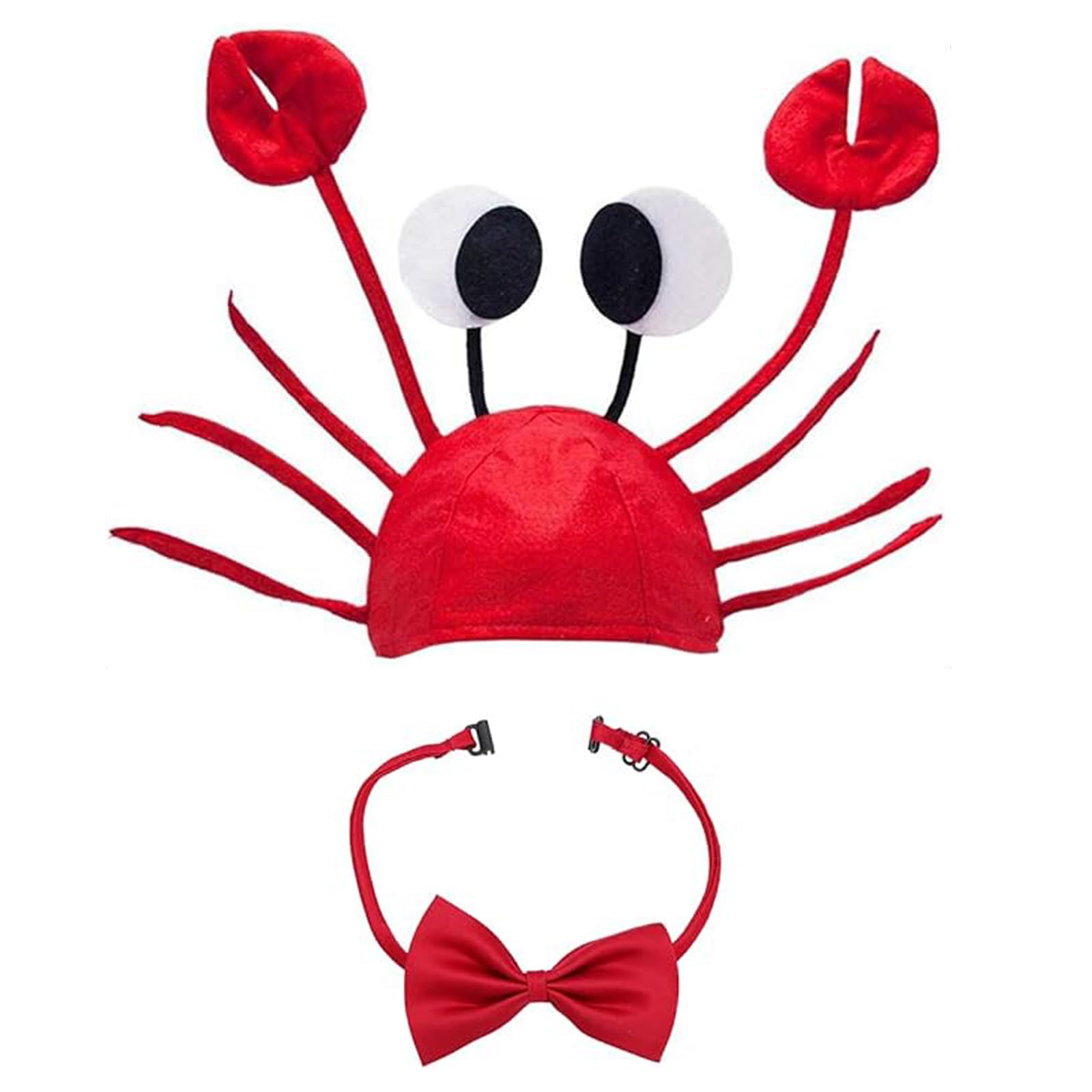 Lifreer Crab Hat, Adjustable Red Crab Hat Costume Fancy Hats + Red Wine Bow Tie for Halloween Christmas Easter Party Decoration Adult Boys Girls