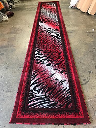 Animal Skin Leopard Tiger Print Long Runner Rug Red/black Design 517 (31 Inch X 15 Feet 8 Inch )