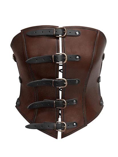 Andracor - Steampunk Corsage Luftpiratin - Vollbrust Mieder aus echtem Leder mit Schnallen & Schnürung für LARP, Mittelalter,