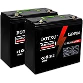 BOTKU 12V 20Ah Lithium LiFePO4 Deep Cycle Battery 2 Pack, 3000+ Cycle Rechargeable Lithium Iron Phosphate Battery for Solar, Fish Finder, Outdoor Camping, Off-Grid Applications with 20A BMS