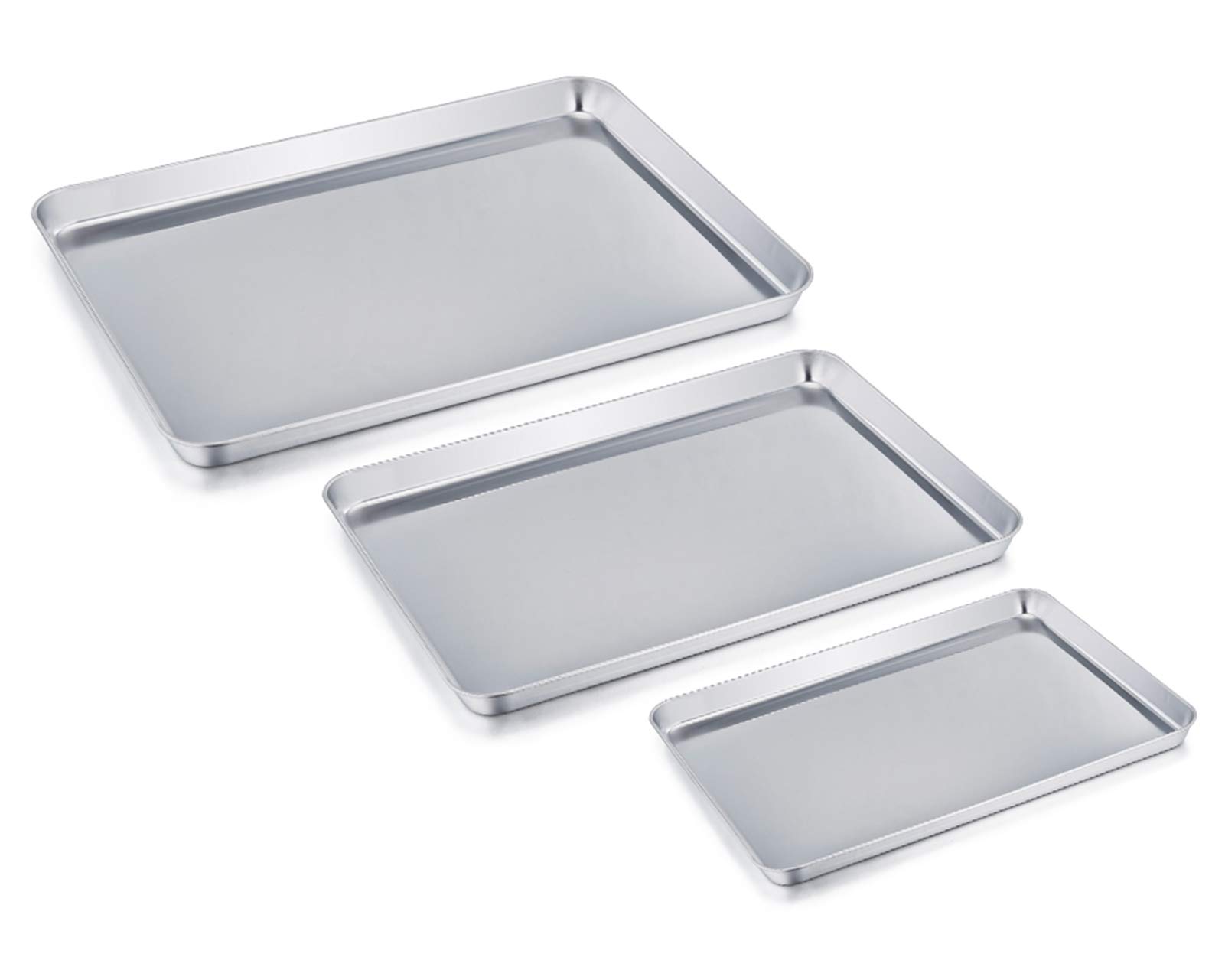 Baking Pan Set of 3, Stainless Steel Baking Tray Sheet Professional, Non Toxic & Healthy, Mirror Finish & Rust Free, Easy Clean & Dishwasher Safe