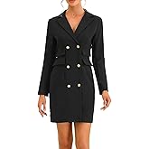 Allegra K Women's Blazer Dress Button Down V Neck Long Sleeve Work Dress with Pockets Elegant Office Outfits