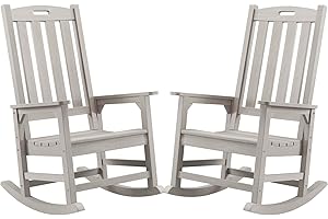 Psilvam Oversized Outdoor Rocking Chair Set of 2, Porch Rocker with 21" Wide Seat and 32" Tall Backrest, Pre-Assembled with Most Components for Effortless Installation (Grey)
