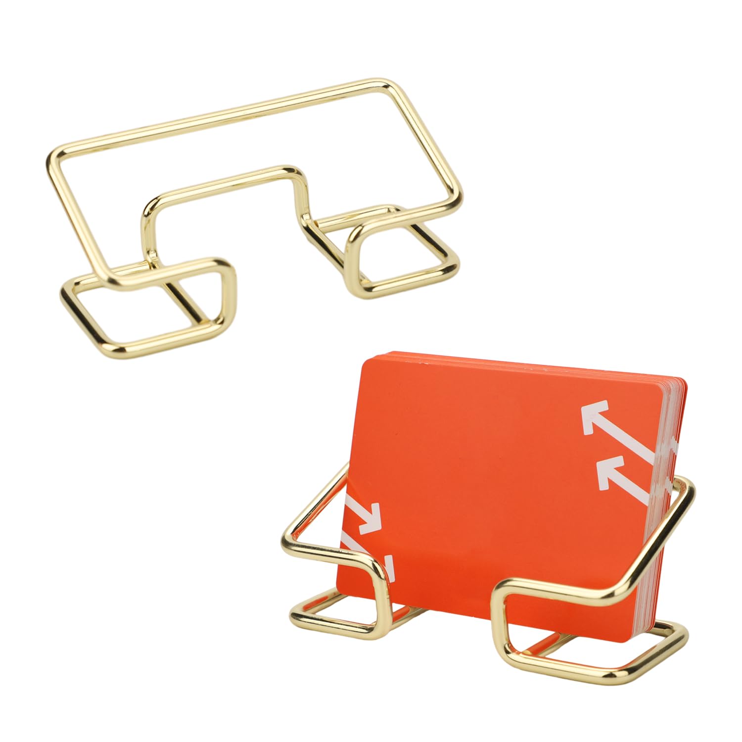 NQEUEPN 2pcs Business Card Holder, Metal Desktop Business Card Display Modern Name Cards Stand Organizer for Desk Home Business Office School (Gold)