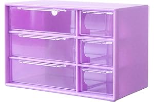 NIRVANY Small Plastic Desk Drawer Organizer with 6 Clear Drawers, Mini Desktop Storage Box for Office, Classroom, Craft Supplies, and Home Organization 7" x 3.9" x 4.7" (Purple)