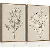 YOYIAXT 2 Pieces Farmhouse Botanical Canvas Wall Art For Bedroom Cottagecore Country Minimalist Neutral Antique Rustic Framed Art Print Artwork For Office Living Room, 12x16 in