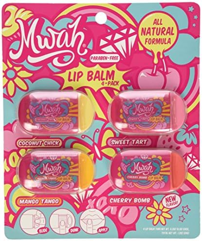 Mwah Perfectly Poutable Slider Lip Balm, Assorted Flavors (Pack of 4)