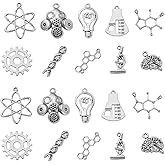 KitBeads 100pcs Tibetan Science Charms Mixed Styles DNA Brain Light Bulb Microscope Lab Theme Biology Chemistry Charm for Jewelry Making Bulk
