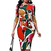 BubFee Bodycon Midi Dress for Women Church 3/4 Sleeve Work Dresses Elegant 2025