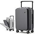 mixi Carry On Luggage Wide Handle Luxury Design Rolling Travel Suitcase PC Hardside with Aluminum Frame Hollow Spinner Wheels, with Cover, 20 inch, Rock Grey