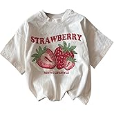 BEAUDRM Women's Strawberry Graphic Print Tee Shirt Crew Neck Short Sleeve T Shirt Casual Summer Tops